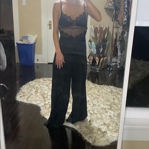 Sexy wide leg black pant suit